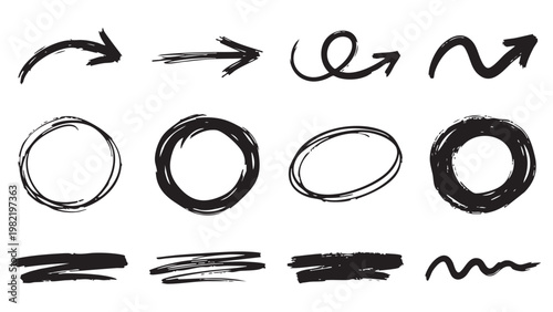 Black hand drawn arrows and lines on white background