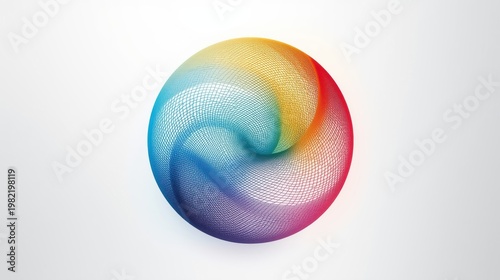 A vibrant and colorful sphere with a textured surface against a plain white background