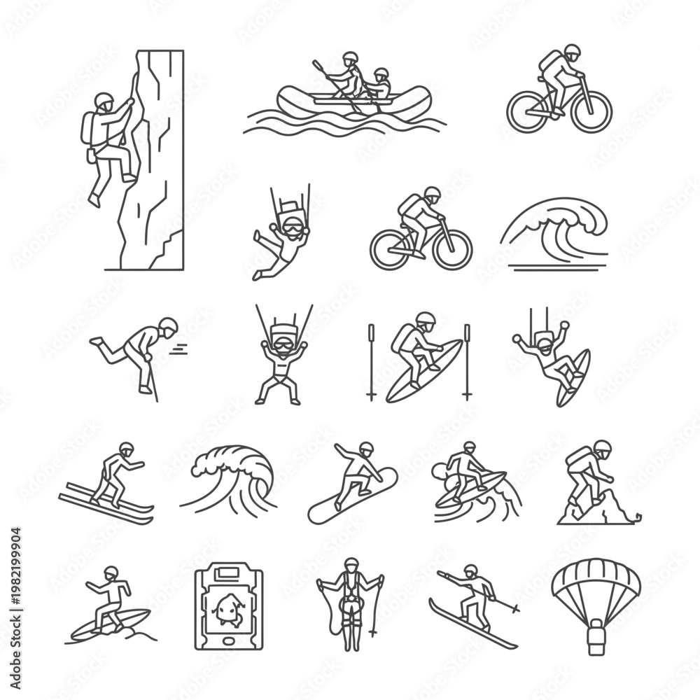 Fototapeta premium Extreme outdoor adventure sport line icons