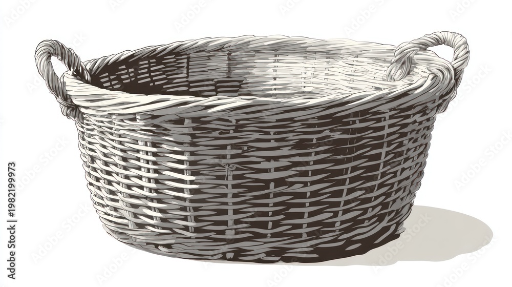 Obraz premium Woven basket illustration with handles isolated on white background