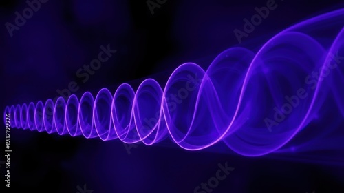 Purple waves extend into darkness. Smooth curves create visual depth, suggesting motion or energy flow. Abstract design.