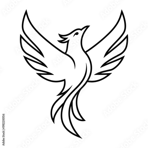 Stylized phoenix bird line art logo design
