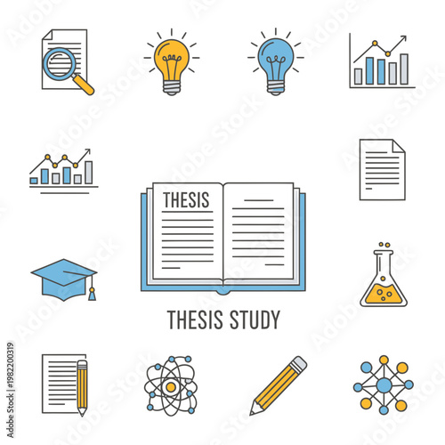 Educational thesis study icon collection