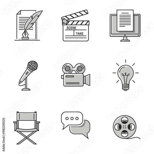 Media and content creation flat line icons