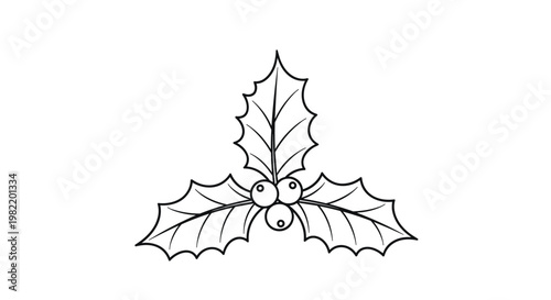 Classic christmas holly branch icon featuring three spiky leaves and a cluster of berries in a clean black outline.