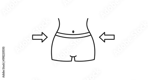 Female body outline with arrows pointing at the waistline representing weight loss, fitness, and health concepts.