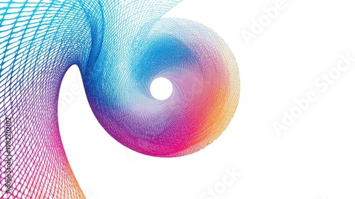 A vibrant abstract illustration of a colorful mesh shape on a white background