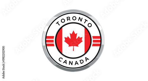 Round emblem featuring a red maple leaf and the words Toronto Canada in a circular frame for regional branding, souvenirs, and travel destination labels.