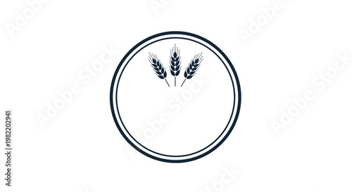 Simple circular logo emblem featuring three stalks of wheat in the center for organic food brands, bakeries, breweries, and agricultural businesses.