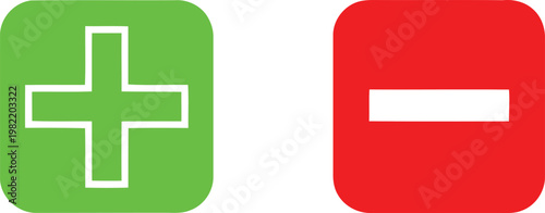 A green plus sign and a red minus sign icon representing addition and subtraction operations Vector