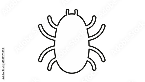 Minimalist black outline vector icon of a bug or insect symbol, ideal for software error, computer virus, pest control, or biological study illustrations, isolated on a white background.