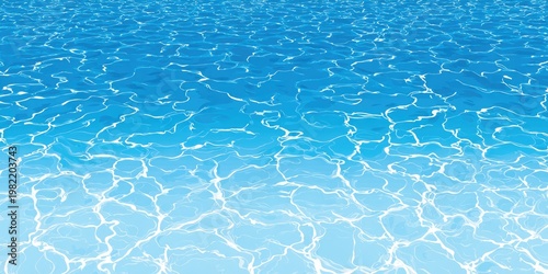 A vibrant illustration depicts the shimmering surface of clear blue water, showcasing intricate patterns of light and reflections.