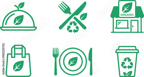 Green eco friendly icons for organic food and sustainable living concepts  symbols for healthy lifestyle