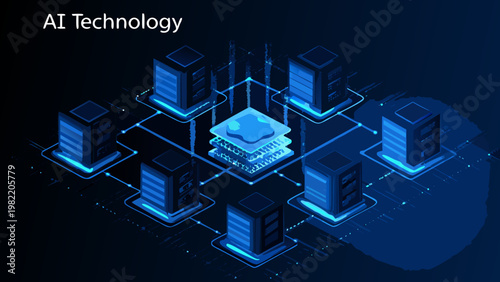 Abstract representation of ai technology with connected server infrastructure