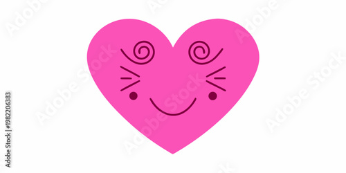 A bright pink heart with a whimsical hand drawn winking face