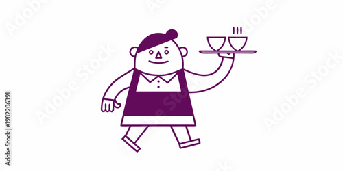 A simple illustration of a waiter carrying two drinks on a tray