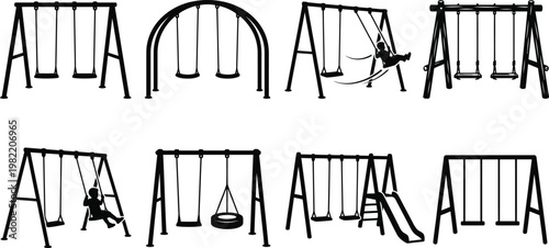 Swing Set Silhouette Vector Set | Playground Two Swings Park Icon