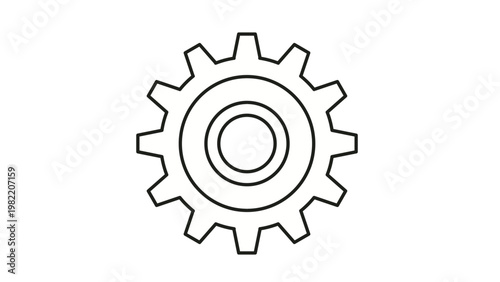 Εκτύπωση καμβά Black line art vector icon of a gear or cogwheel, symbolizing machinery, engineering, settings, and industrial processes, isolated on a white background for clean and minimalist graphic design