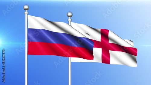 Russia and England National Flag Waving on Pole Loop