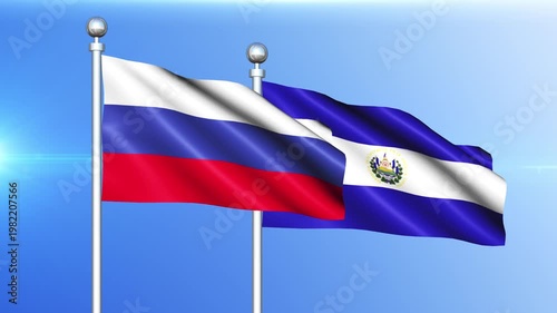 Russia and El Salvador National Flag Waving on Pole Loop