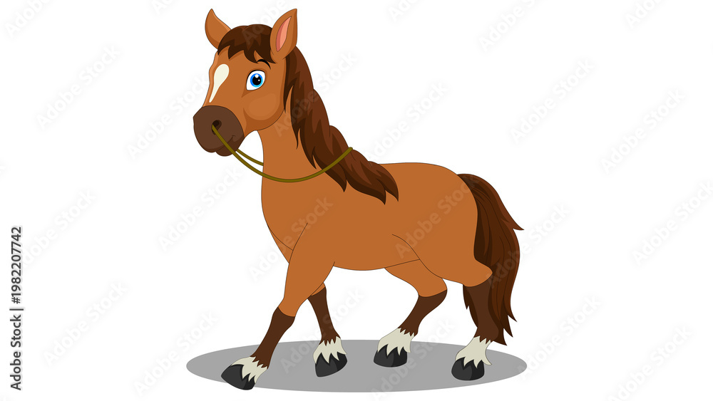 Obraz premium Brown Cartoon Horse Standing Illustration