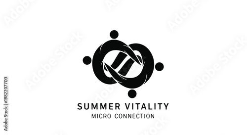 Infinity loop symbol integrated with human figures highlights the concept of micro connection and summer vitality, representing sustainable social bonds and unity in a modern business network.