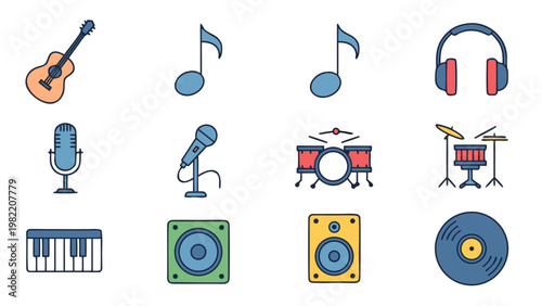 Collection of musical instrument and audio equipment icons on a white background