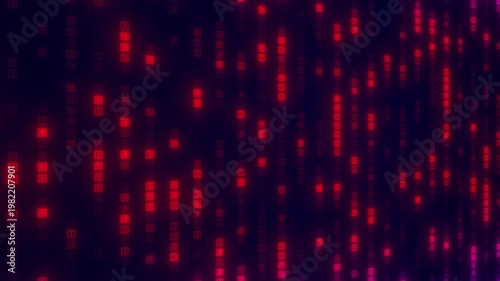 Abstract Digital Background Featuring Glowing Red Binary Code Numbers Zero And ONE In A Structured Grid Pattern. Futuristic Technology Concept For Data Processing, Computer Hacking, And Cybersecurity 