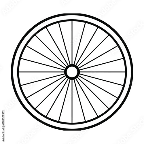 Minimalist bicycle wheel icon featuring a simple black outline on a clean white background design