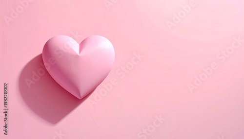 A pink heart shaped object sits on a pink surface with a shadow.