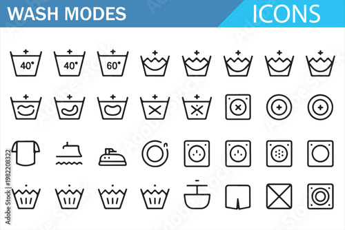 Fabric Care Wash Icons Set Editable Line Vector Laundry Instruction Pack