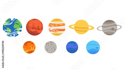 Cute cartoon planets of the solar system in a row, educational illustration for kids