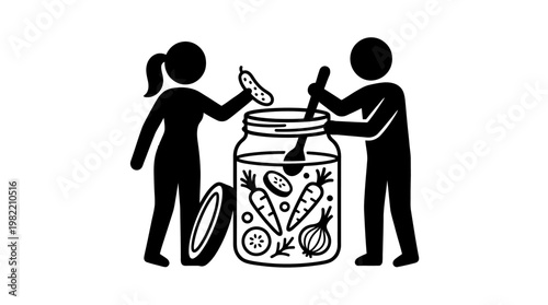 People Fermenting Vegetables in a Jar