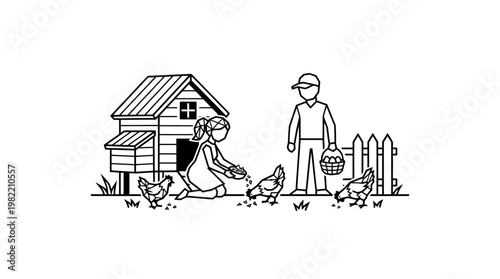 Feeding Chickens on a Farm