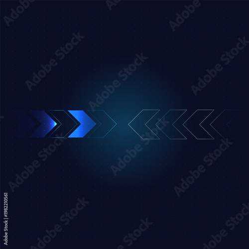 Neon blue arrow columns create a sense of upward scaling, perfect for presenting digital business achievements