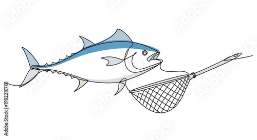 Tuna fish caught in fishing net.