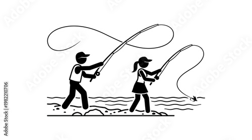 Couple Fly Fishing in River