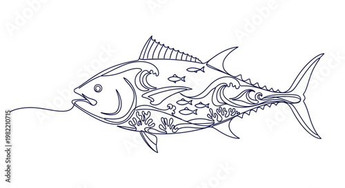 Tuna Fish Marine Life Illustration.