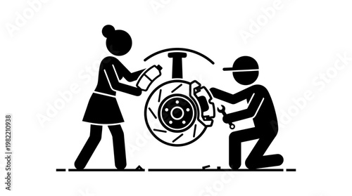 Mechanic and Assistant Repairing Car Brake System