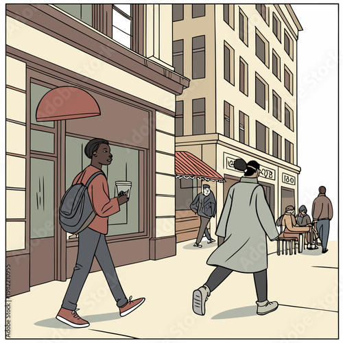 People walking on a city sidewalk