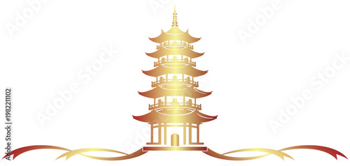 Vector silhouette illustration of a golden pagoda with a very beautiful ribbon design for Vesak Day
