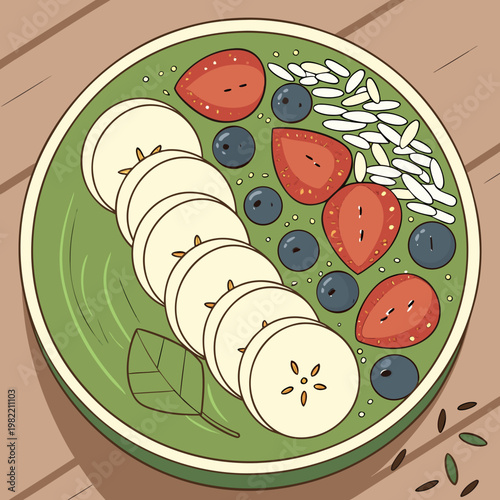 A green plate of oatmeal with fruit