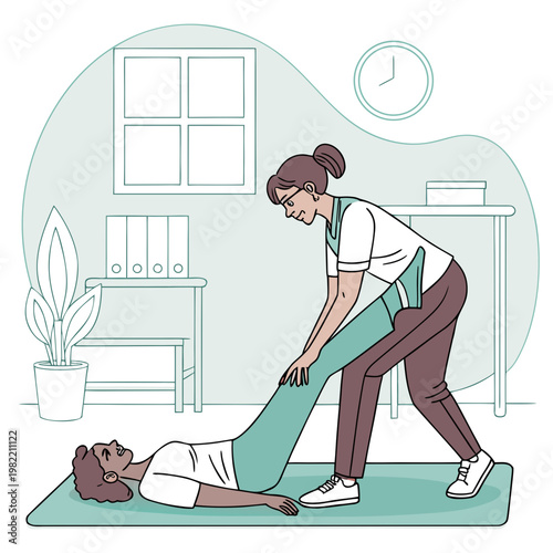 Physical therapist helping patient with leg exercises