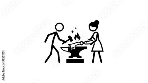 Blacksmith Team Working on Metal at the Forge