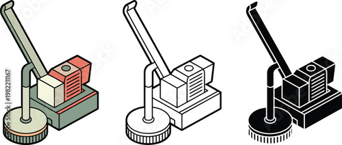 Floor polisher silhouette & Outline and illustration set isolated on transparent background