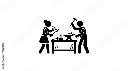 Blacksmiths Working Together at a Forge