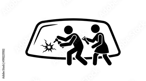 Two Figures Breaking Car Window