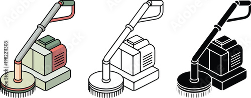 Floor polisher silhouette & Outline and illustration set isolated on transparent background