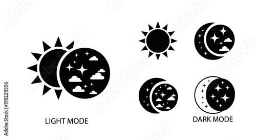 Black icons of sun and moon.