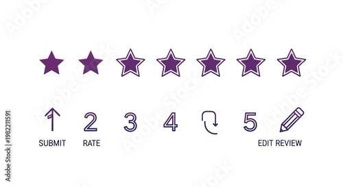 Purple stars and rating icons set.